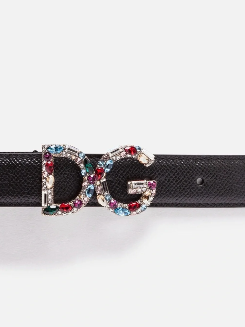 Crystal-Embellished Black Leather Belt - Designer-Style Double G Buckle